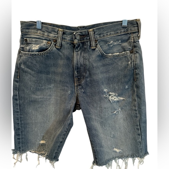 Levis 514 Mens Distressed Blue Washed Denim Shorts Size 31 Cut Off - Picture 1 of 5